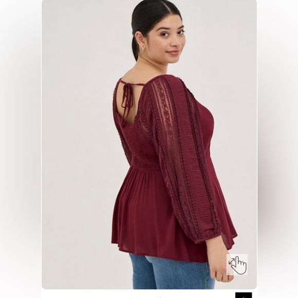 Torrid Peplum Rayon Crepe Embroidered Sleeve Top - Picture 3 of 7